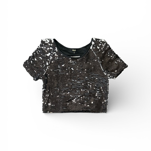Black Sequin Black and White top size S - Picture 1 of 6